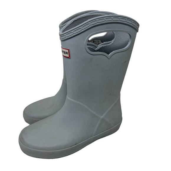 Hunter Kids Rain Boots Classic Pull On Grey Vegan Blue Boys 13 Girls 1‎ EU31 - Picture 1 of 7